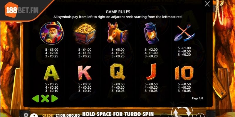 Tìm hiểu về luật, quy tắc chơi Gold Rush Slot 188Bet